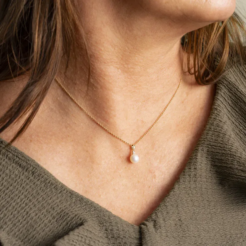 Anheng gull ferskvannsperle og diamant 2616243
