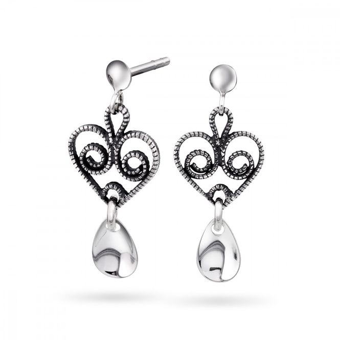 Hovedbilde Øreheng oksidert sølv med løv 61081