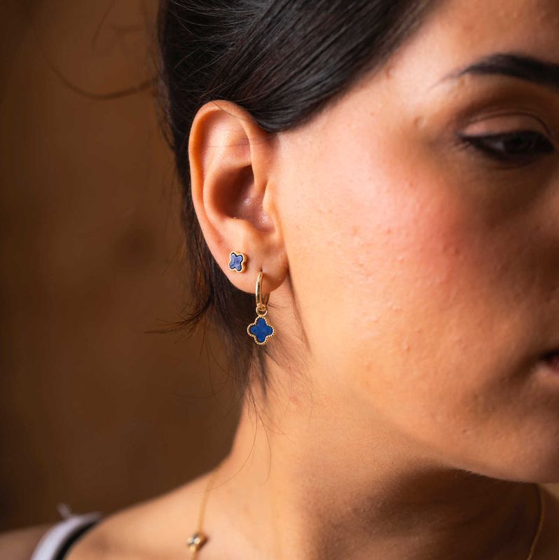 Øreringer i sølv havblå kløver 992028