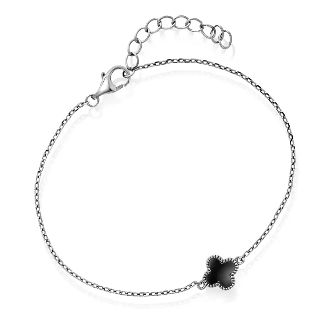 Hovedbilde Kløver armbånd sølv sort agat 992645