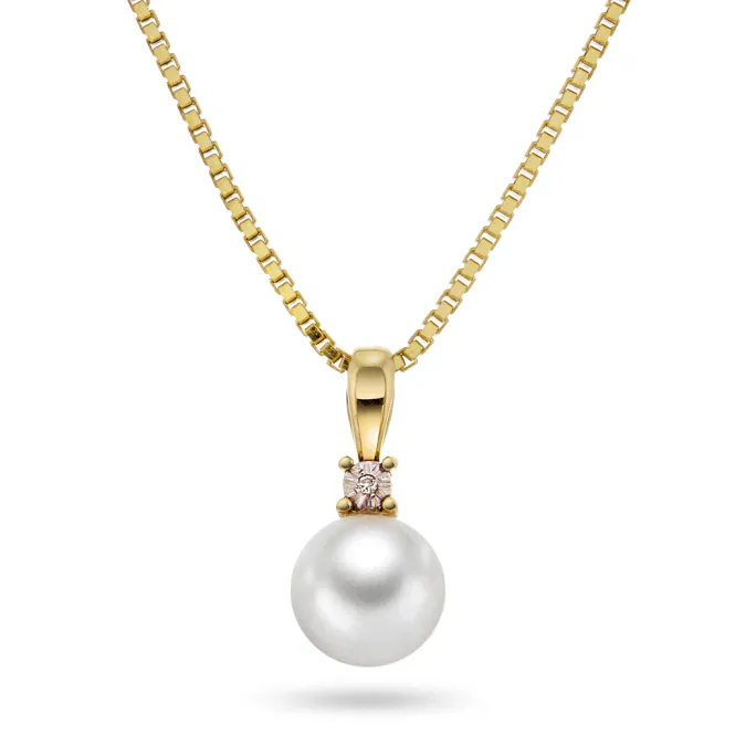 Hovedbilde Anheng gull ferskvannsperle og diamant 2616243