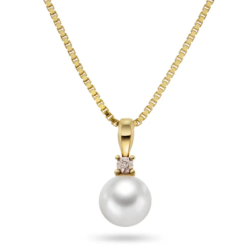 Anheng gull ferskvannsperle og diamant 2616243