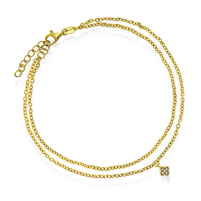 Hovedbilde Ankelkjede i sølv med hvit zirkonia kløver 44547