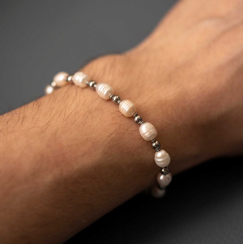Armbånd i stål ferskvannsperler 972581